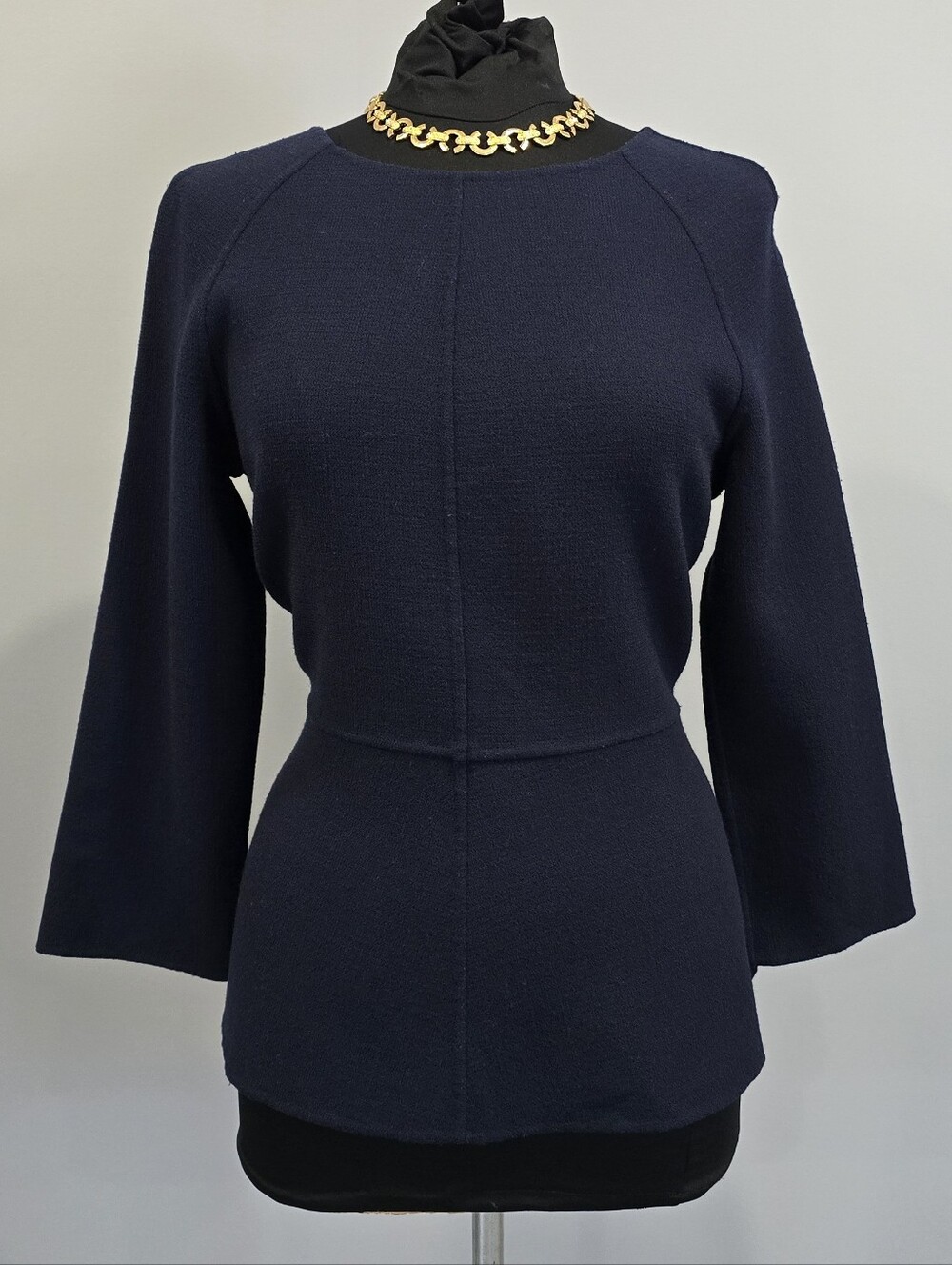 Armani Collezioni Navy Blue Knit Long-Sleeve Top